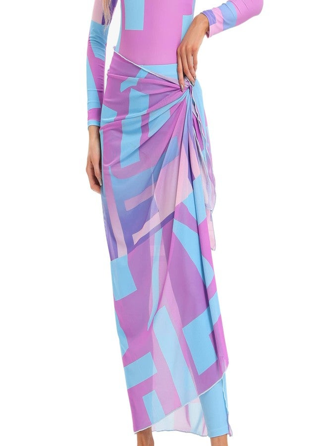 AWIBMK Womens Muslim Swimsuits Long Sleeve Tie Dye Top Swim Pants with Long Sarong Cover up Wrap Skirt Full Coverage Swimwear Modest Islamic Ladies Swimming Burkini Bathing Suit Blue + Rose 4PCS Large - Image 5